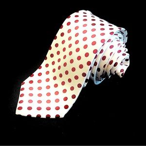 Like new! 100% silk tie, made in Italy! Maroon polka dot on white.